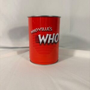 Dr Seuss Who-Ville Who-Hash Tin Canister Red Christmas Grinch Decor 4.5 inch